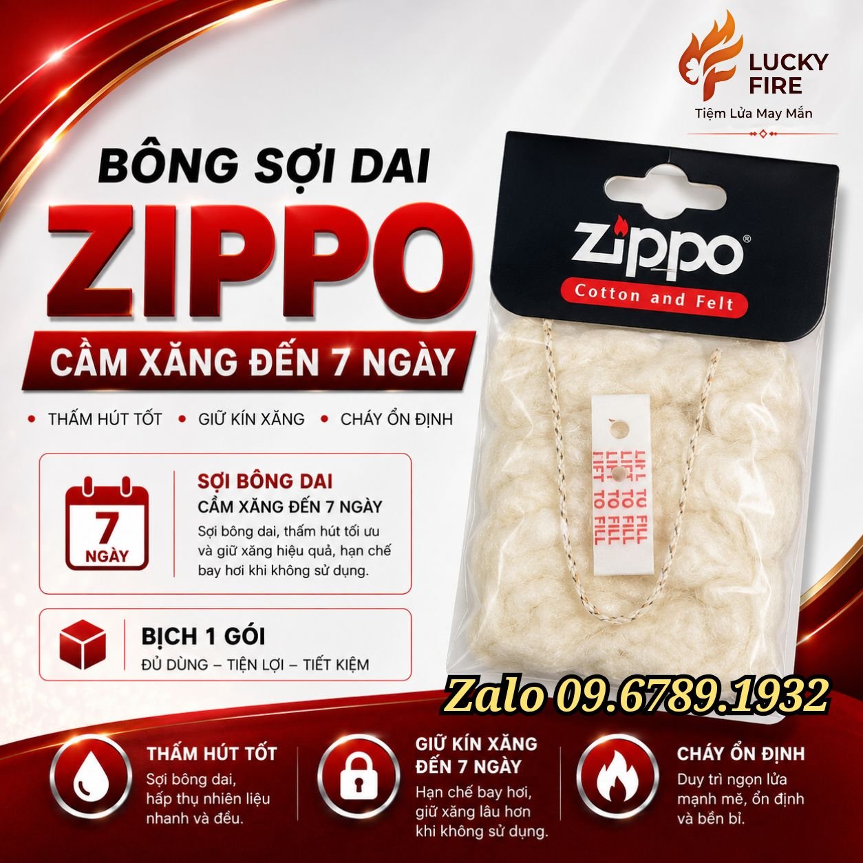 Bông Gòn Zippo Sợi Dai Nhập Khẩu