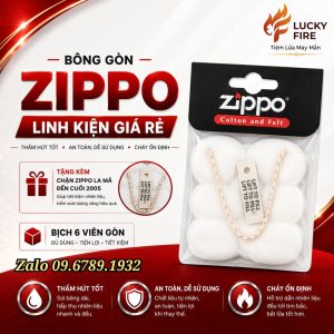 Bông Gòn Zippo Tặng Kèm Miếng Chặn Xăng Chữ Đen