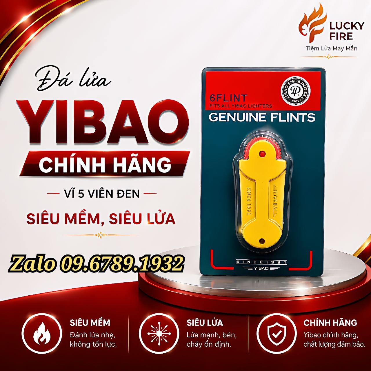 Đá Đen Quẹt Bic Chính Hãng YIBAO, Siêu Mềm Siêu Lửa