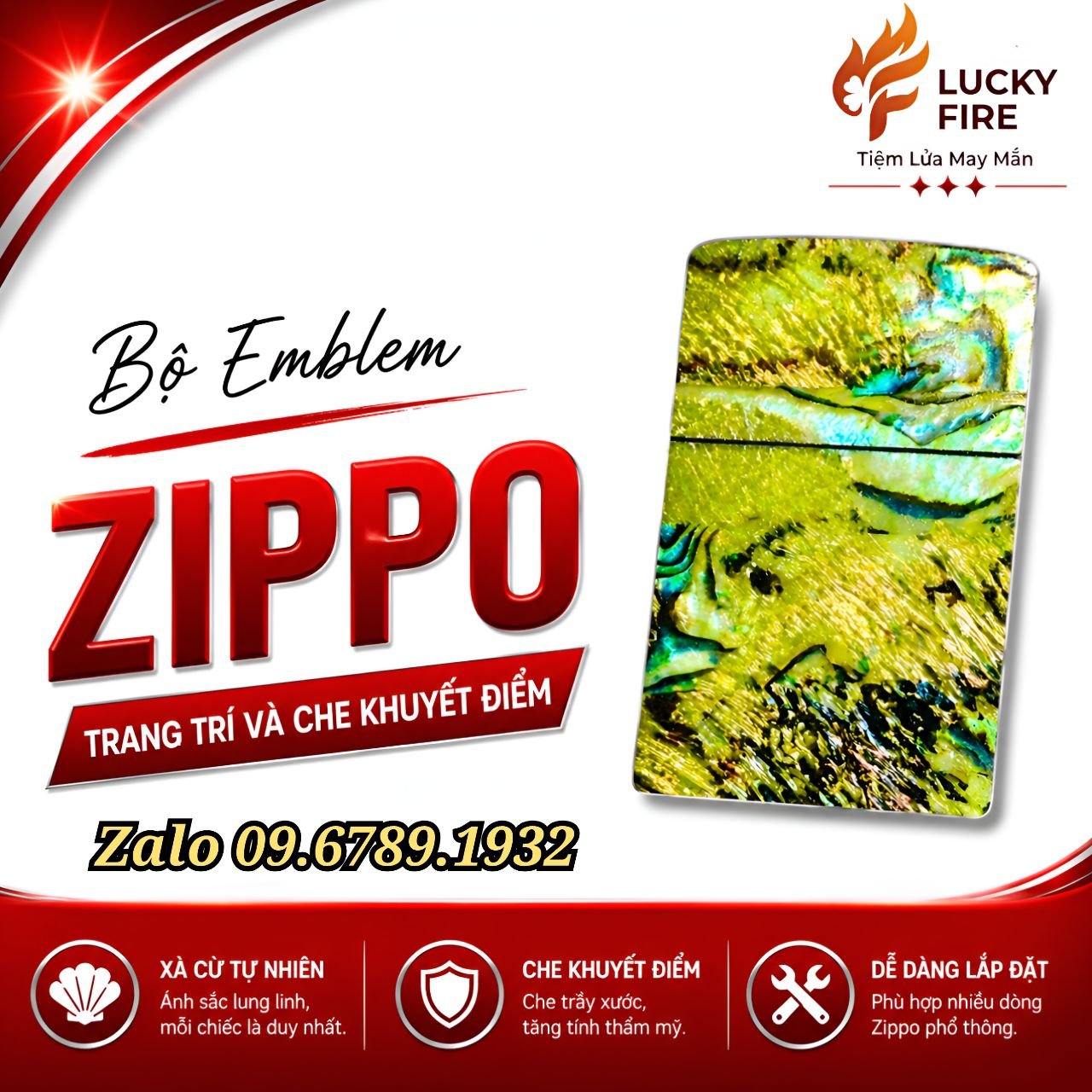 Miếng Dán Xà Cừ Thật Trang Trí Zippo