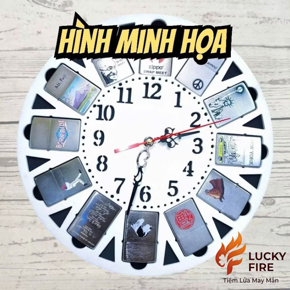 Đồng Hồ Treo Tường Mặt Mica Trưng Bày 12 Cây Zippo - Ảnh 5