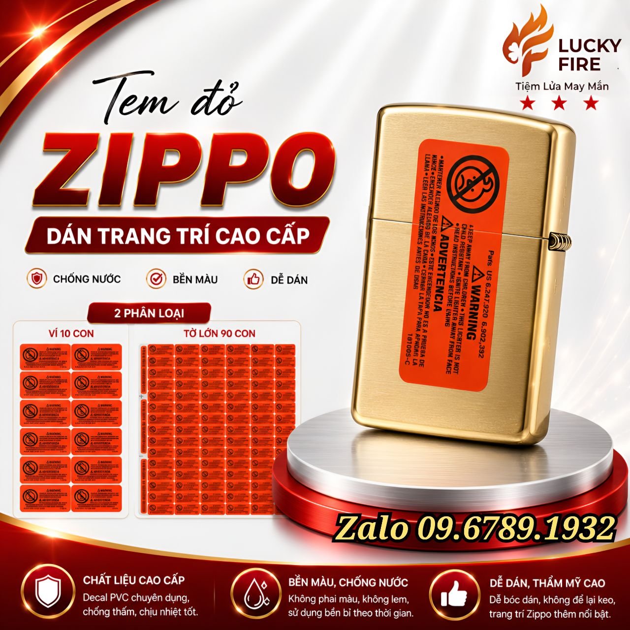 Tem Đỏ Zippo Nhập Khẩu Chính Hãng Chuẩn Zin Đời Số