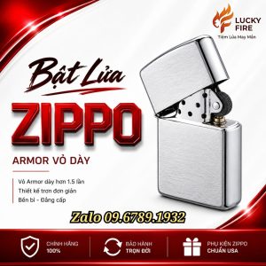 Zippo Brushed Chrome Mỹ Chính Hãng