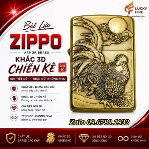 Vỏ Zippo Armor Brass Khắc 3D Chiến Kê