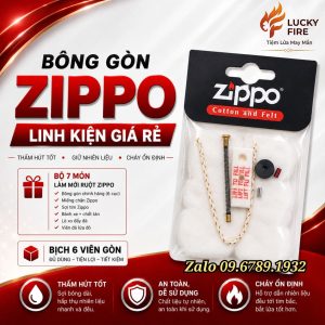 Bộ Bông Gòn Linh Kiện Zippo 7 Món Làm Mới Ruột Tiện Lợi
