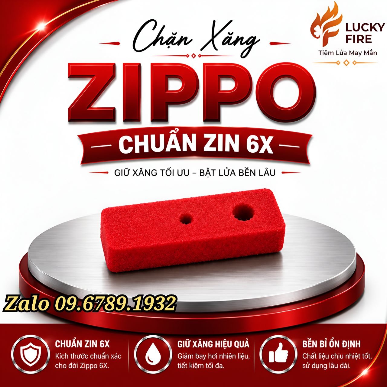 Miếng Chặn Xăng Đỏ Zippo 6x Chuẩn Zin