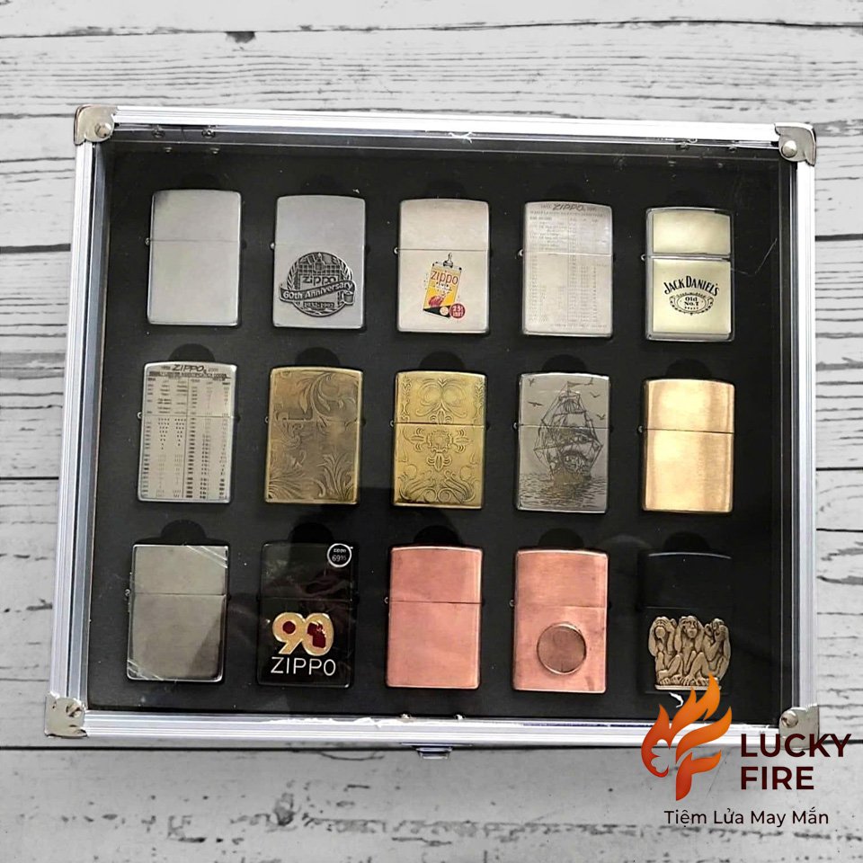 Hộp Nhôm Mặt Mica Trưng Bày Bảo Quản Zippo 15 Ô - Ảnh 2