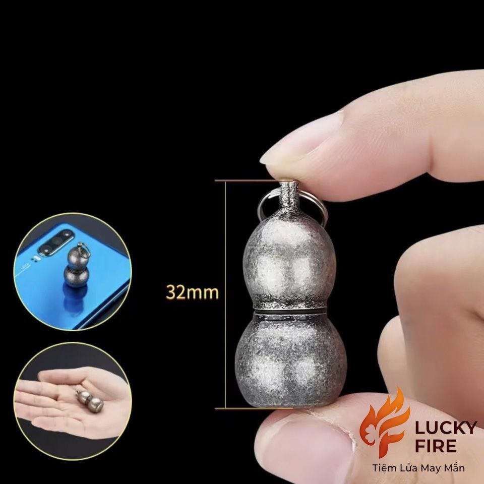 Bật Lửa Móc Khóa Hồ Lô Mạ Bạc Cổ Mini - Ảnh 5