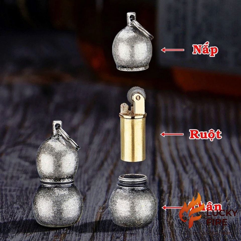 Bật Lửa Móc Khóa Hồ Lô Mạ Bạc Cổ Mini - Ảnh 6