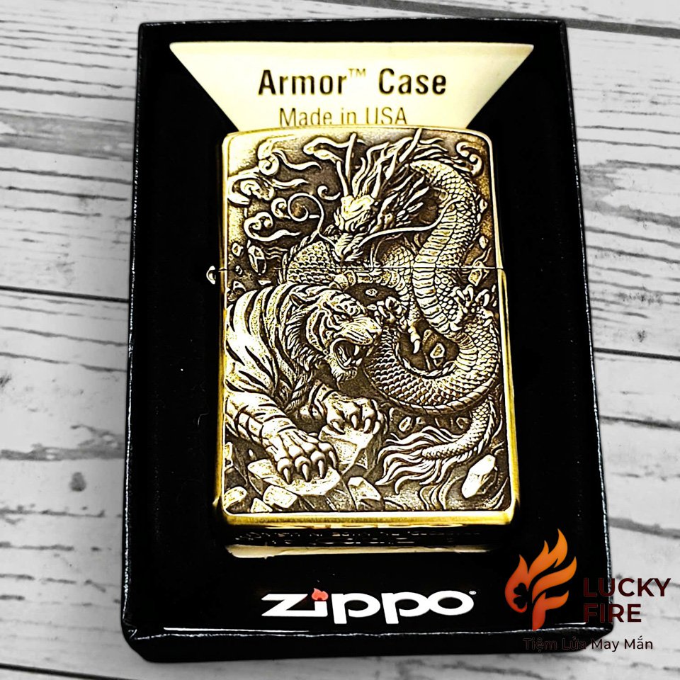 Bật Lửa Zippo Armor Brass Mỹ Chính Hãng Chủ Đề Long Hổ Tranh Bá - Ảnh 3