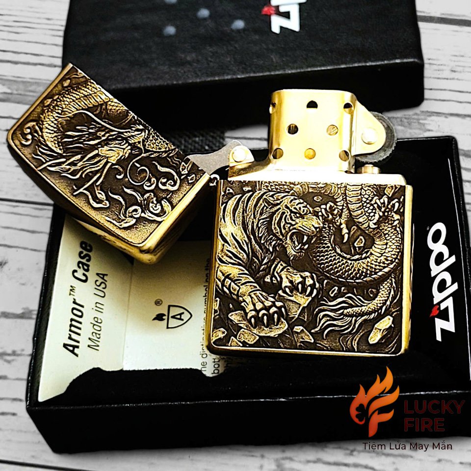 Bật Lửa Zippo Armor Brass Mỹ Chính Hãng Chủ Đề Long Hổ Tranh Bá - Ảnh 8