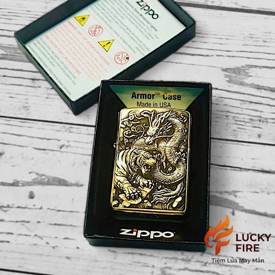 Bật Lửa Zippo Armor Brass Mỹ Chính Hãng Chủ Đề Long Hổ Tranh Bá - Ảnh 2