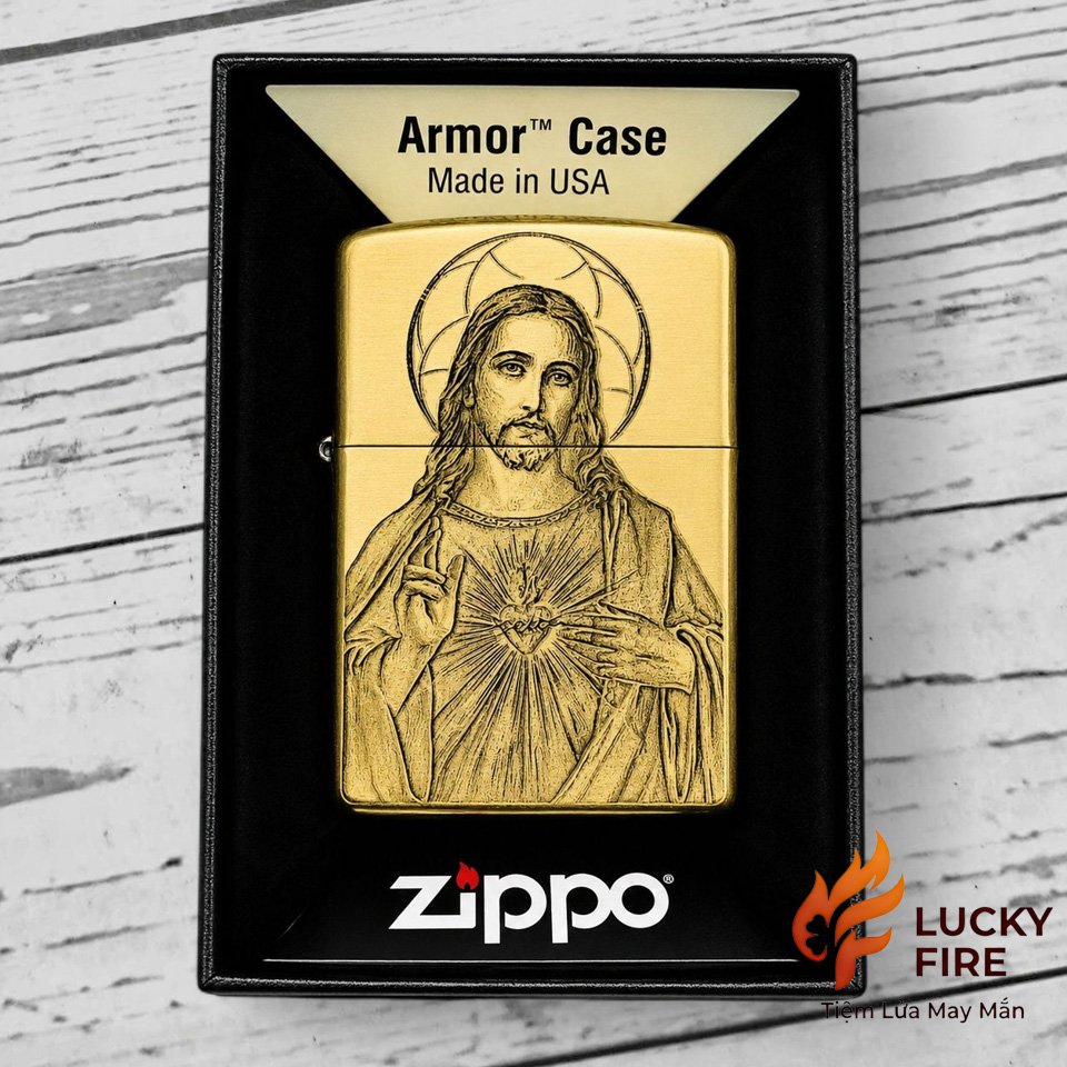 Bật Lửa Zippo Mỹ Chính Hãng Armor Brass Khắc Full 5 Mặt Chủ Đề Công Giáo - Ảnh 2