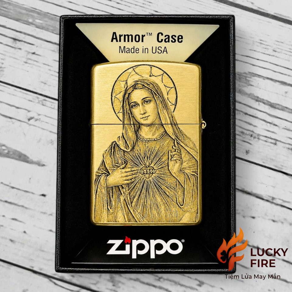 Bật Lửa Zippo Mỹ Chính Hãng Armor Brass Khắc Full 5 Mặt Chủ Đề Công Giáo - Ảnh 3
