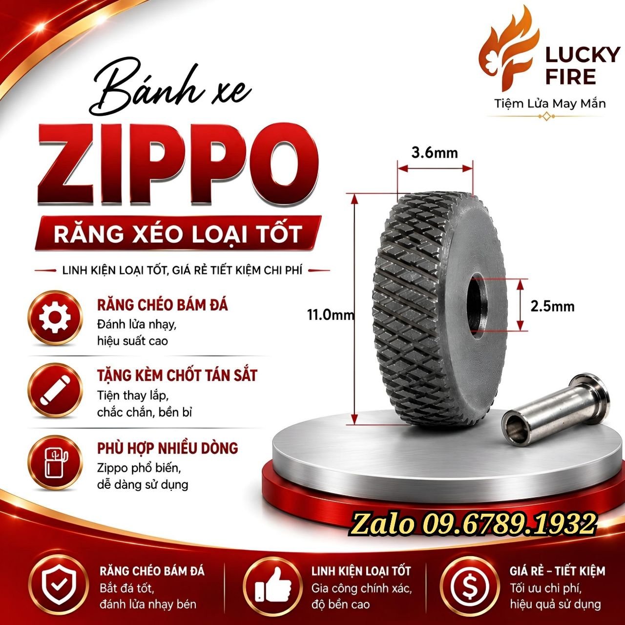 Bánh Xe Zippo Răng Chéo Loại 1