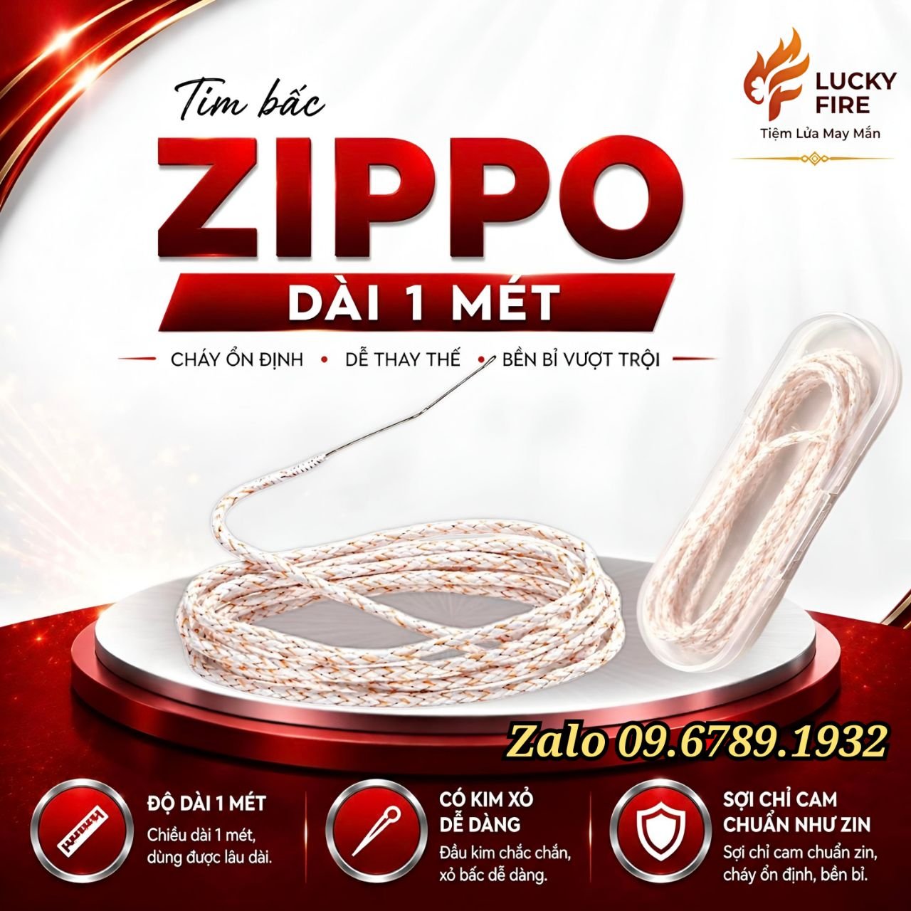 Tim Bấc Zippo Sợi Chỉ Cam Chuẩn Zin Có Kim Dễ Xỏ