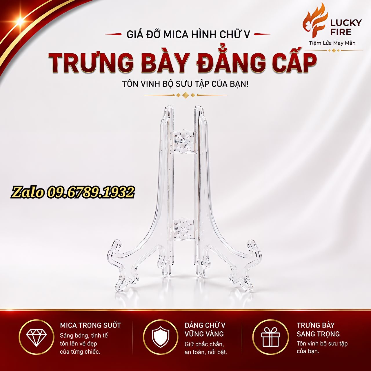Giá Đỡ Mica Hình Chữ V Trưng Bày Đẳng Cấp Zippo